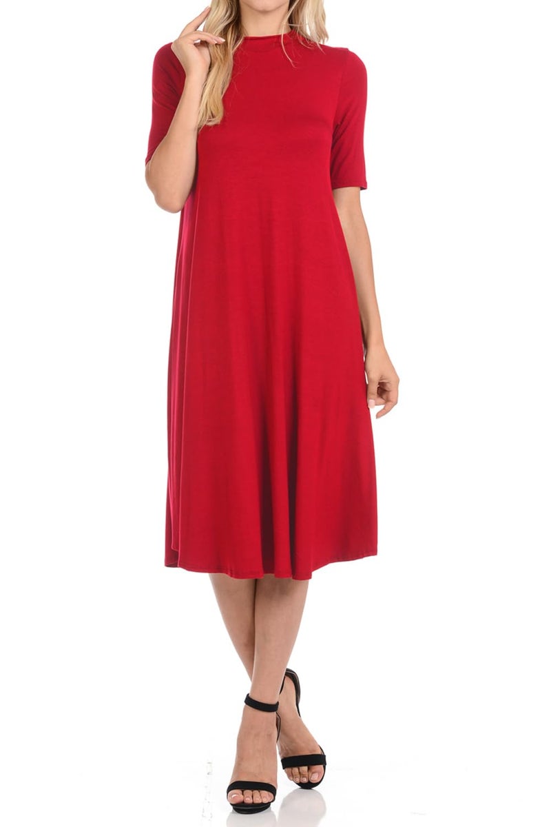 iconic luxe Women's Mock Neck Trapeze Midi Dress Medium Red - Image 2